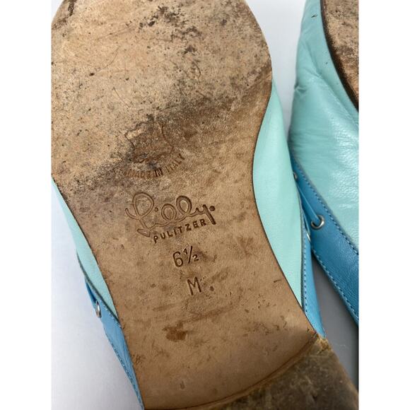Vintage Lilly Pulitzer Blue Leather Slip On Mules Size 6.5 Tassels - Picture 7 of 8